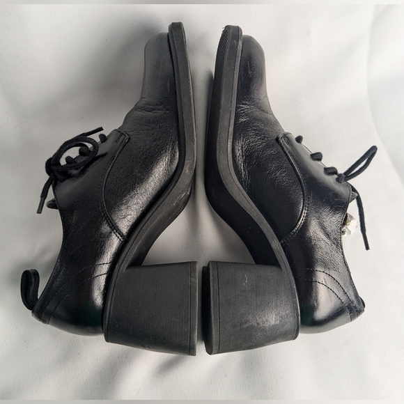 L'INTERVALLE Black Glossy Leather Block Heel Laces Shoes Square Tip Size 37 - Picture 6 of 10